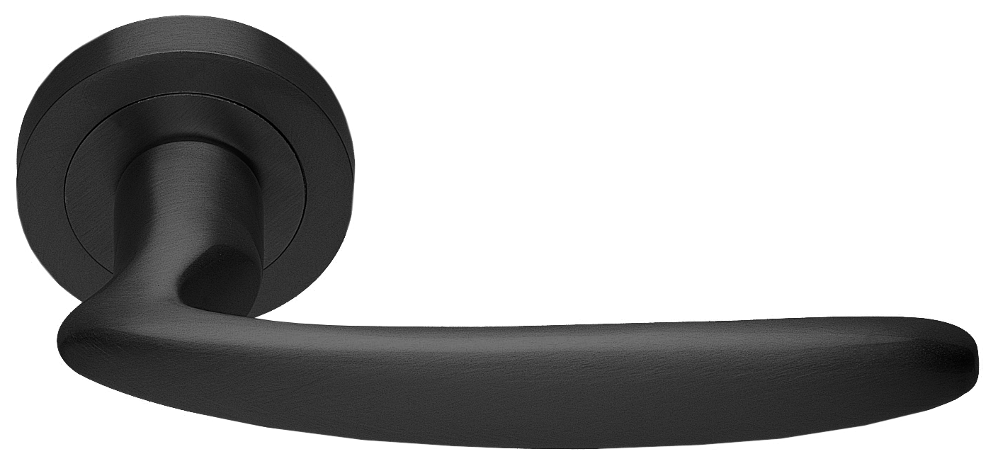 Ручка дверная FLAMINGO R2 NERO раздельная на круглой розетке, цвет черный, латунь фото купить в Калининграде