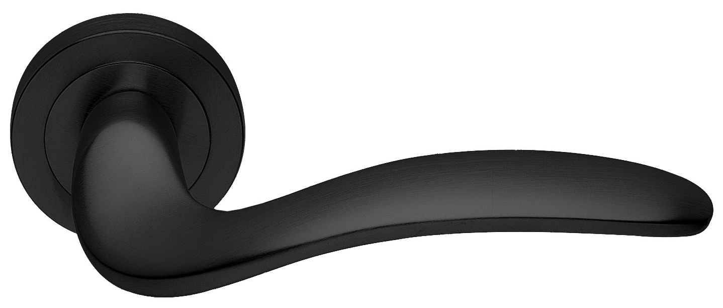 Ручка дверная COBRA R2 NERO раздельная на круглой розетке, цвет черный, латунь фото купить в Калининграде