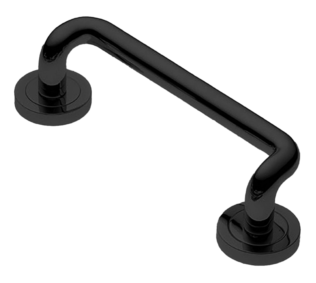 Ручка-скоба дверная SNAKE PH NERO на круглой розетке, цвет черный, латунь фото купить в Калининграде