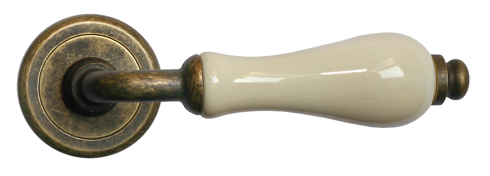 Ручка дверная CERAMICA R4 OBR/CHAMP раздельная на круглой розетке, цвет - бронза/шампань, латунь фото купить в Калининграде