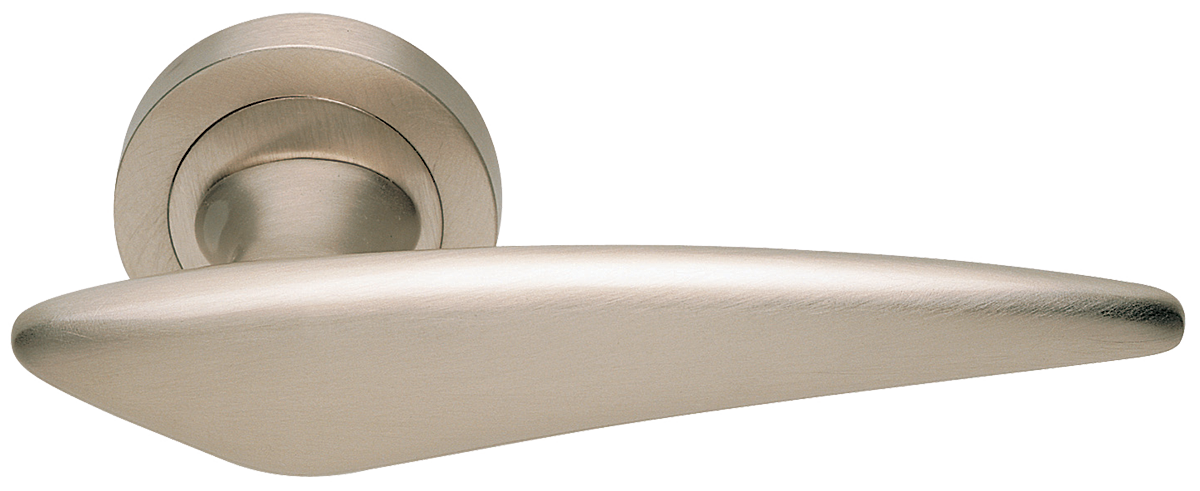 Ручка дверная BOLID R2 NIS раздельная на круглой розетке, цвет матовый никель, латунь фото купить Калининград