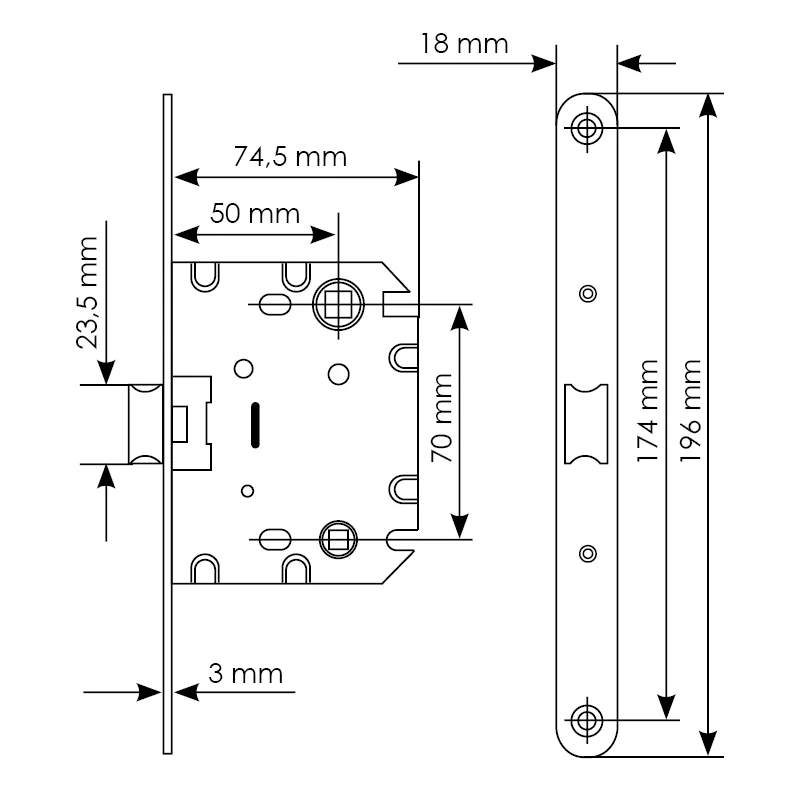 Защелка межкомнатная 1870P SN -IND SP-1 с ответной планкой, бесшумная сантехническая, цвет никель фото купить в Калининграде