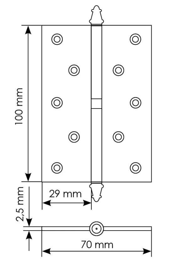 Петля карточная разъемная MS 100X70X2.5 L COF стальная левая, врезная, цвет кофе фото купить в Калининграде