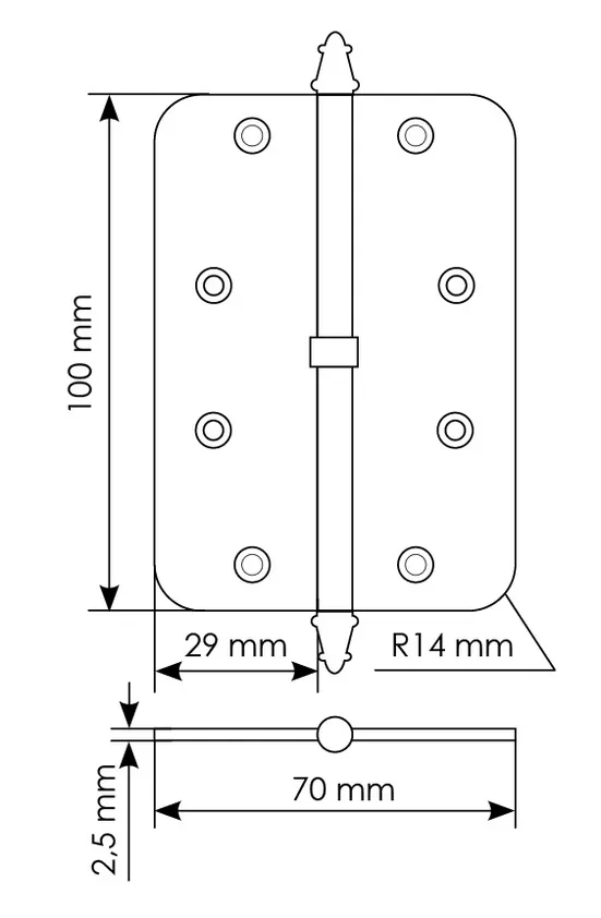 Петля разъемная MS-C 100X70X2.5 SG L левая с коронкой скругленная, врезная, цвет мат.золото, сталь фото купить в Калининграде