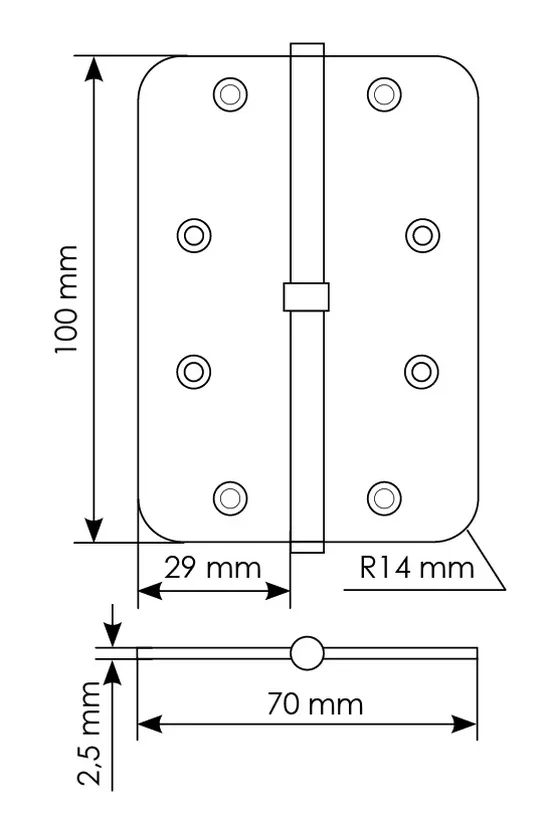 MSD-C 100X70X2.5 AB L, петля стальная скругленная левая без коронки, цвет - бронза фото купить в Калининграде