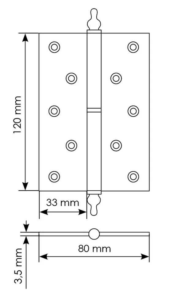 Петля карточная разъемная латунная MB 120X80X3.5 SG L C с коронкой левая, верзная, цвет матовое золото фото купить в Калининграде