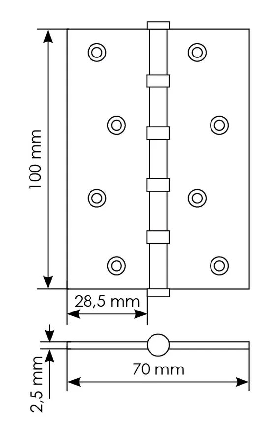 Петля универсальная карточная MS 100X70X2.5-4BB W стальная, врезная, цвет белый, сталь фото купить в Калининграде