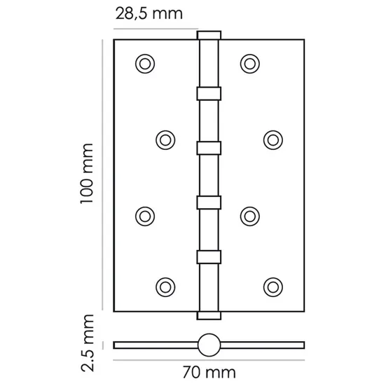 Петля карточная универсальная MS 100X70X2.5-4BB BL, врезная, цвет черный, сталь фото купить в Калининграде