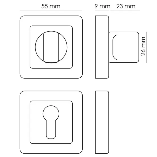 Завертка сантехническая MH-WC-S55 GR/PC квадратная цвет графит/хром фото купить в Калининграде